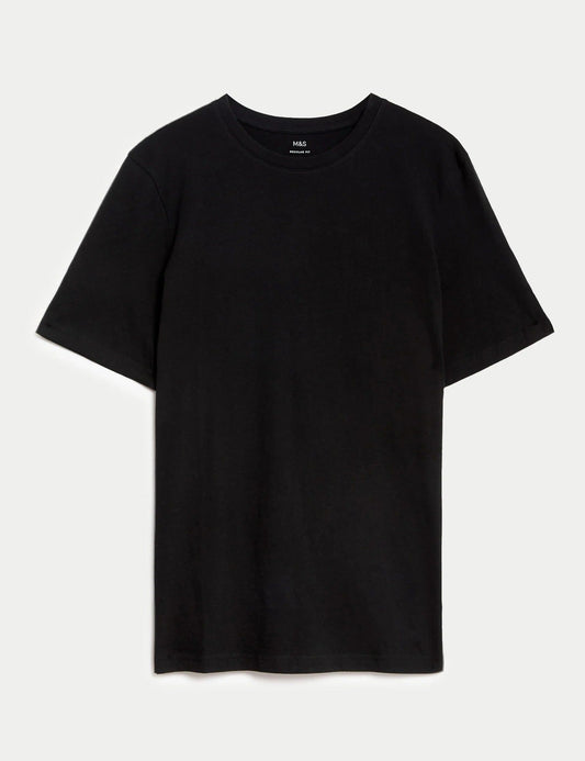 Men's black crew neck t-shirt from Eco-Thingz Shop, available in sizes S, M, and L, designed for comfort and versatility.