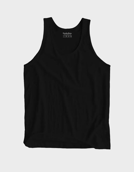 Men's black tank top from Eco-Thingz Shop, size M, lightweight and breathable for active lifestyles and warm weather.